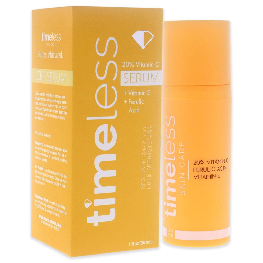 Timeless Skin Care Vitamin C Serum with Vitamin E & Ferulic Acid - Brightening Serum - for Oily & Dry Skin - Fragrance-Free - 1.7 oz